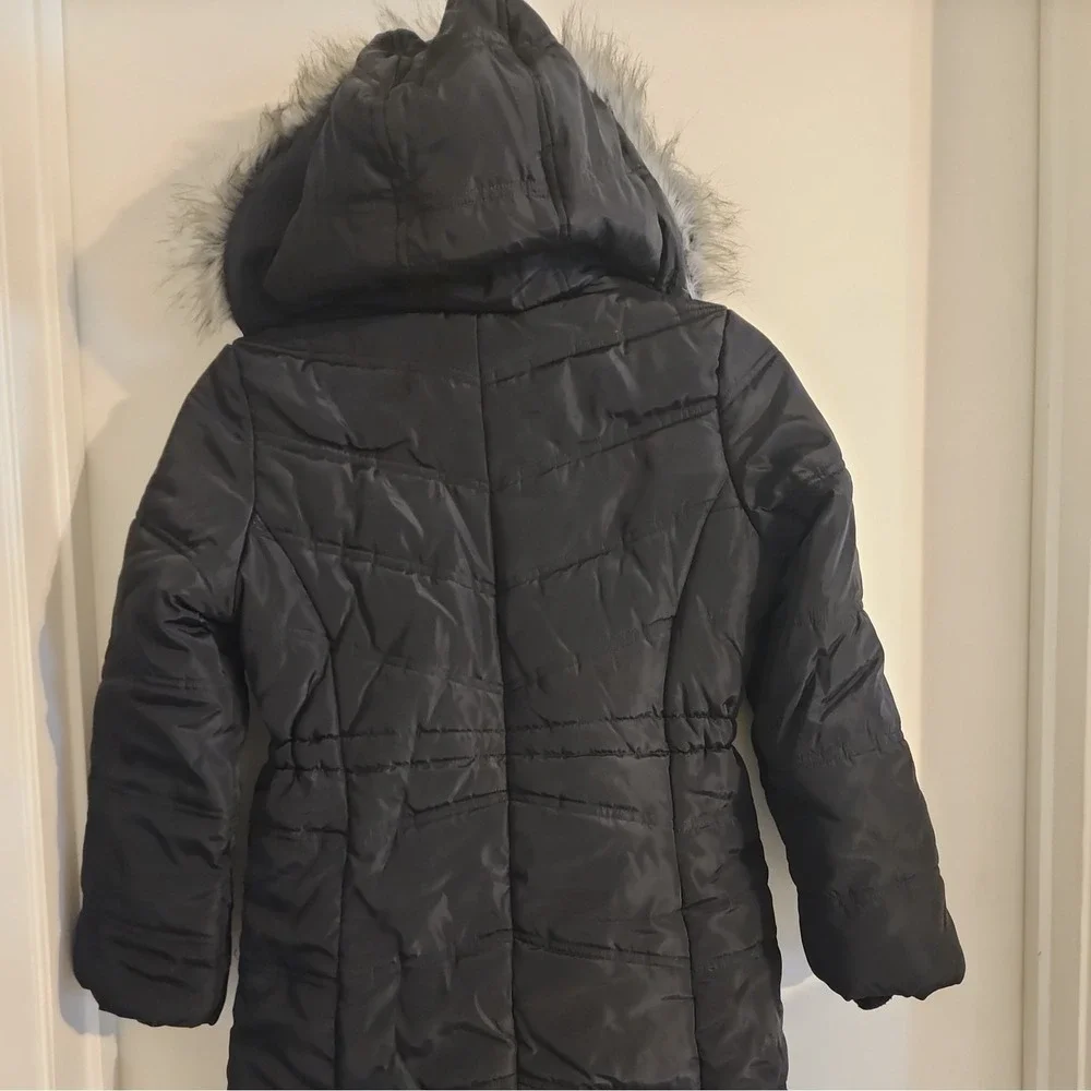 Calvin Klein Girls Hooded Long Puffer Jacket Faux Fur Trim Sz M 8/10